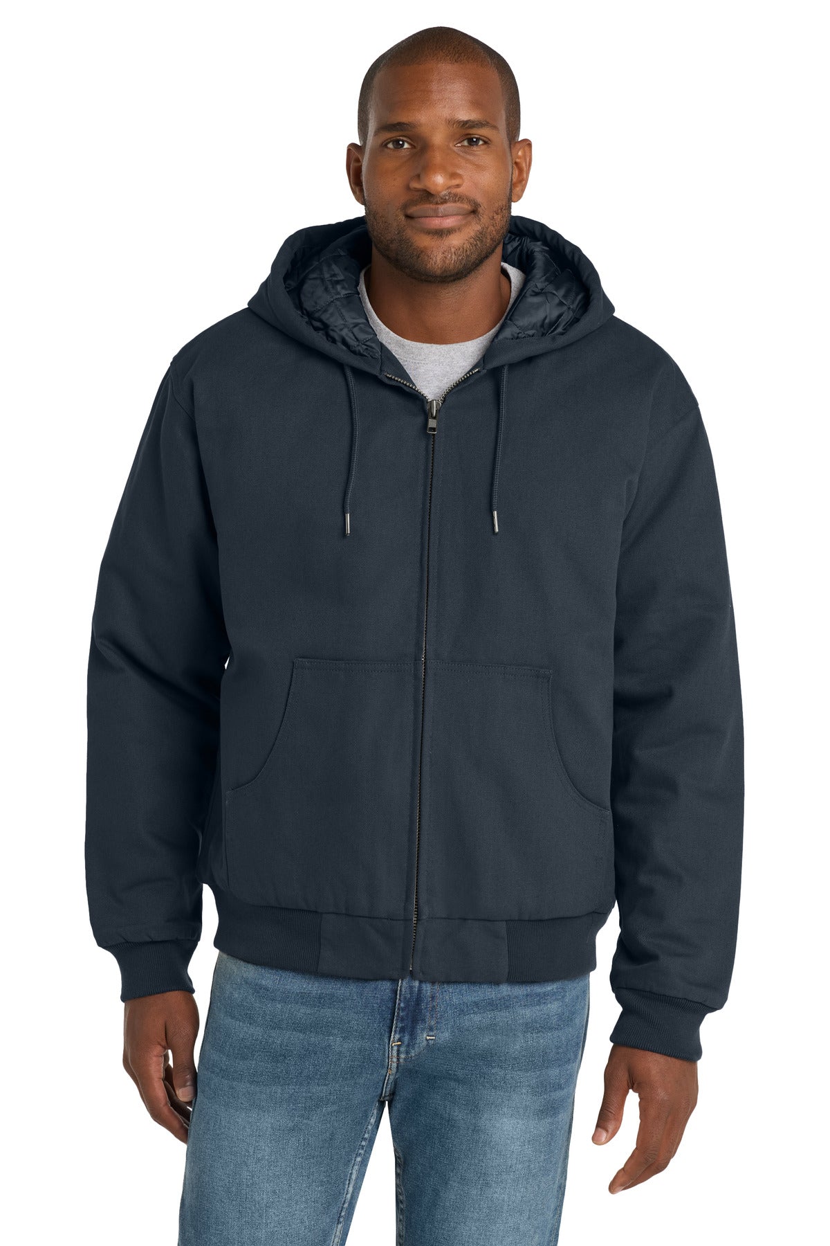 CornerStone - Duck Cloth Hooded Work Jacket.  J763H - Navy