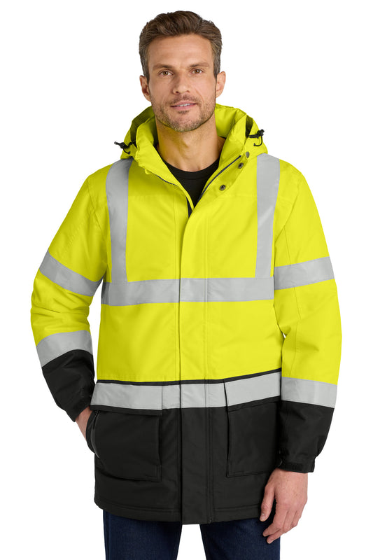 Port Authority ANSI 107 Class 3 Safety Heavyweight Parka. J799S - Safety Yellow/ Black/ Reflective