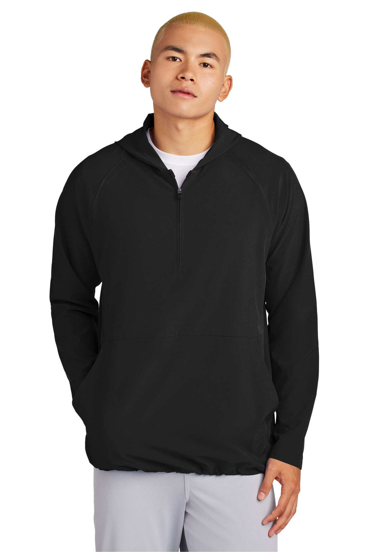 Sport-Tek Repeat 1/2-Zip Long Sleeve Hooded Jacket JST488 - Black