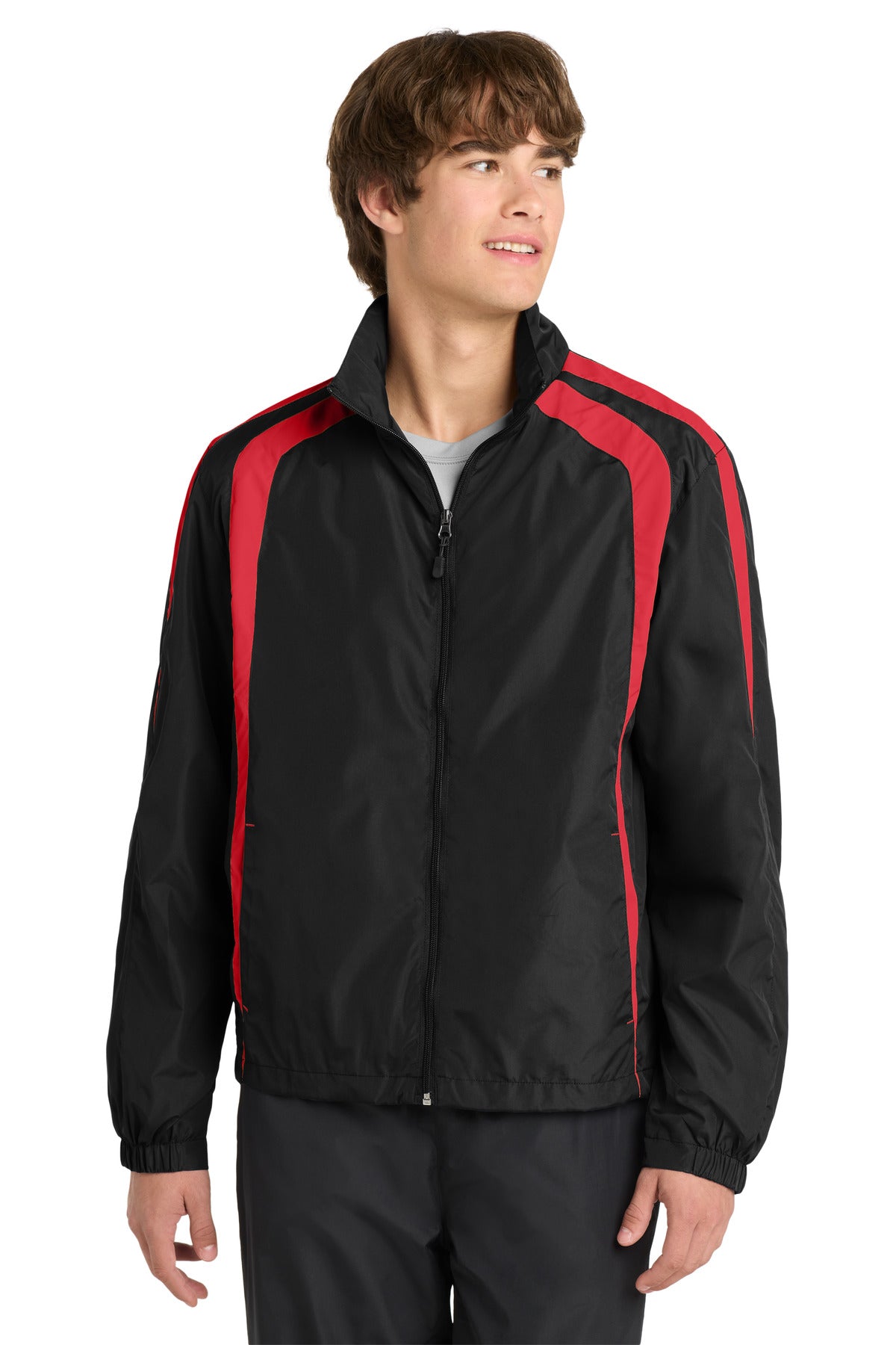 Sport-Tek Colorblock Raglan Jacket. JST60 - Black/ True Red
