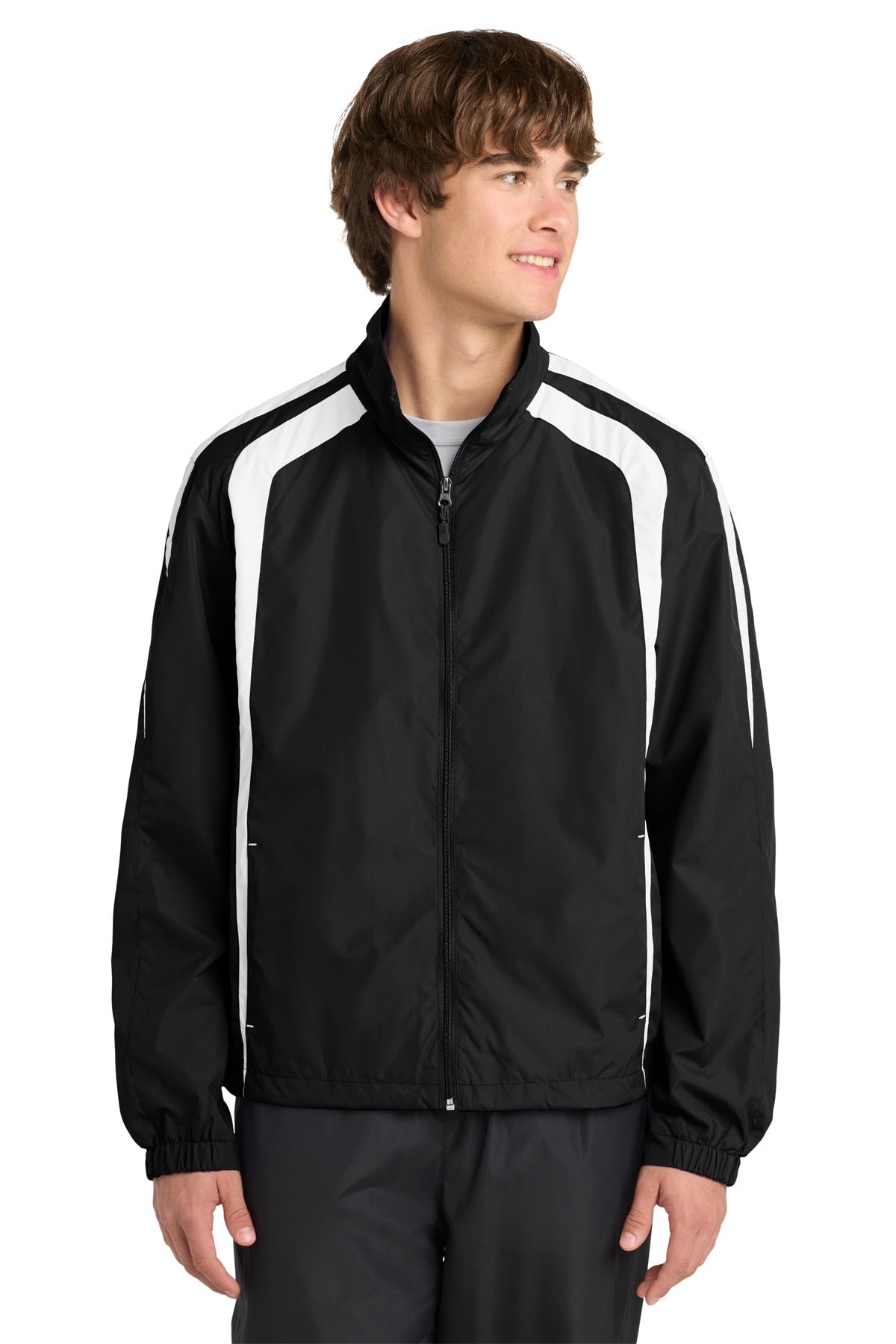 Sport-Tek Colorblock Raglan Jacket. JST60 - Black/ White