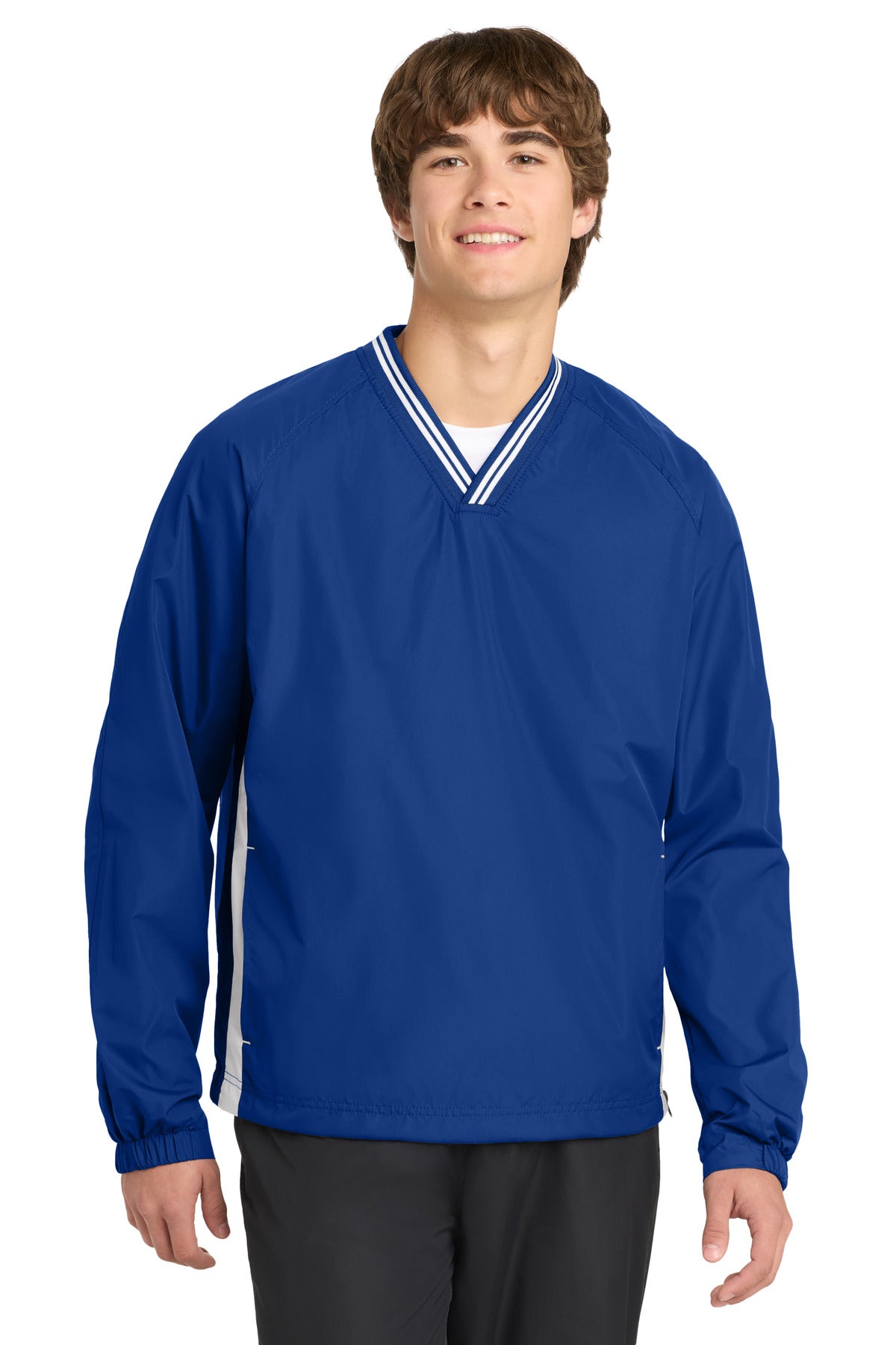 Sport-Tek Tipped V-Neck Raglan Wind Shirt. JST62 - True Royal/ White