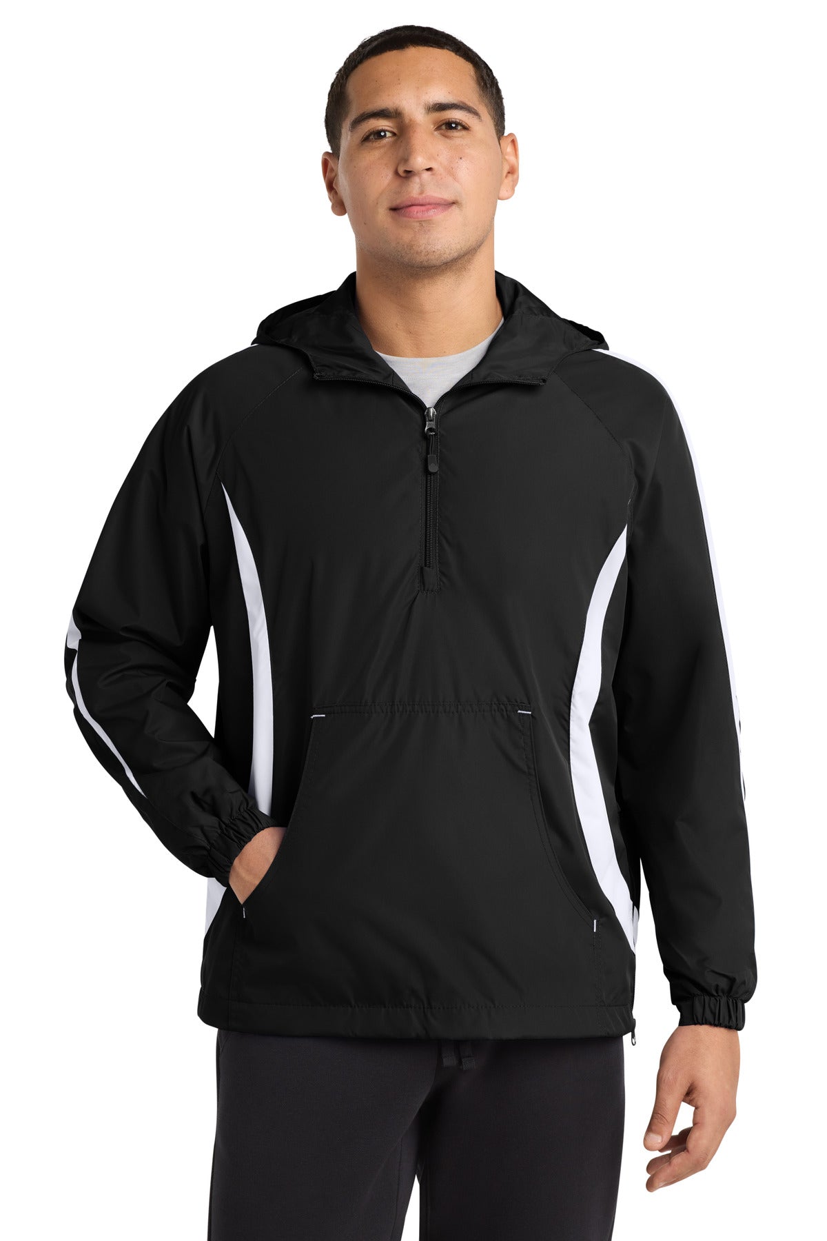 Sport-Tek Colorblock Raglan Anorak. JST63 - Black/ White