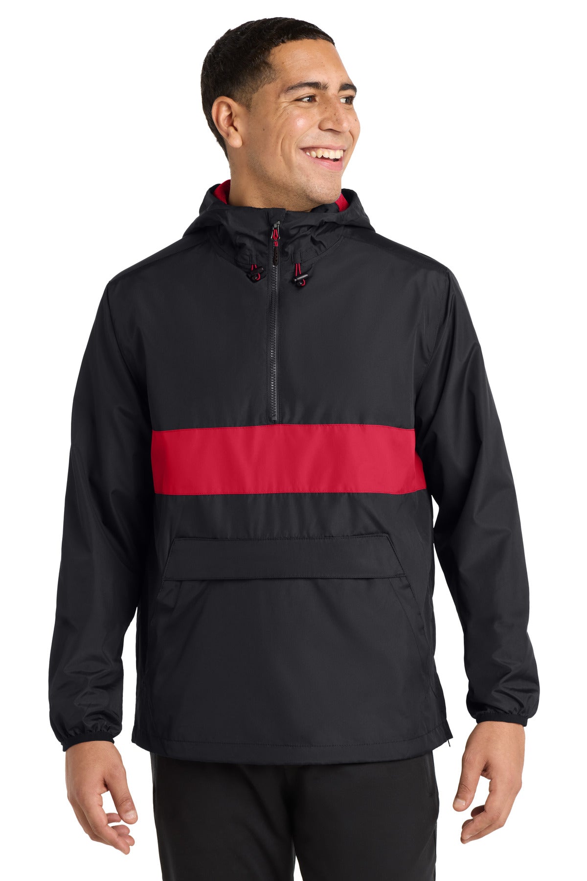Sport-Tek Zipped Pocket Anorak. JST65 - Black/ True Red