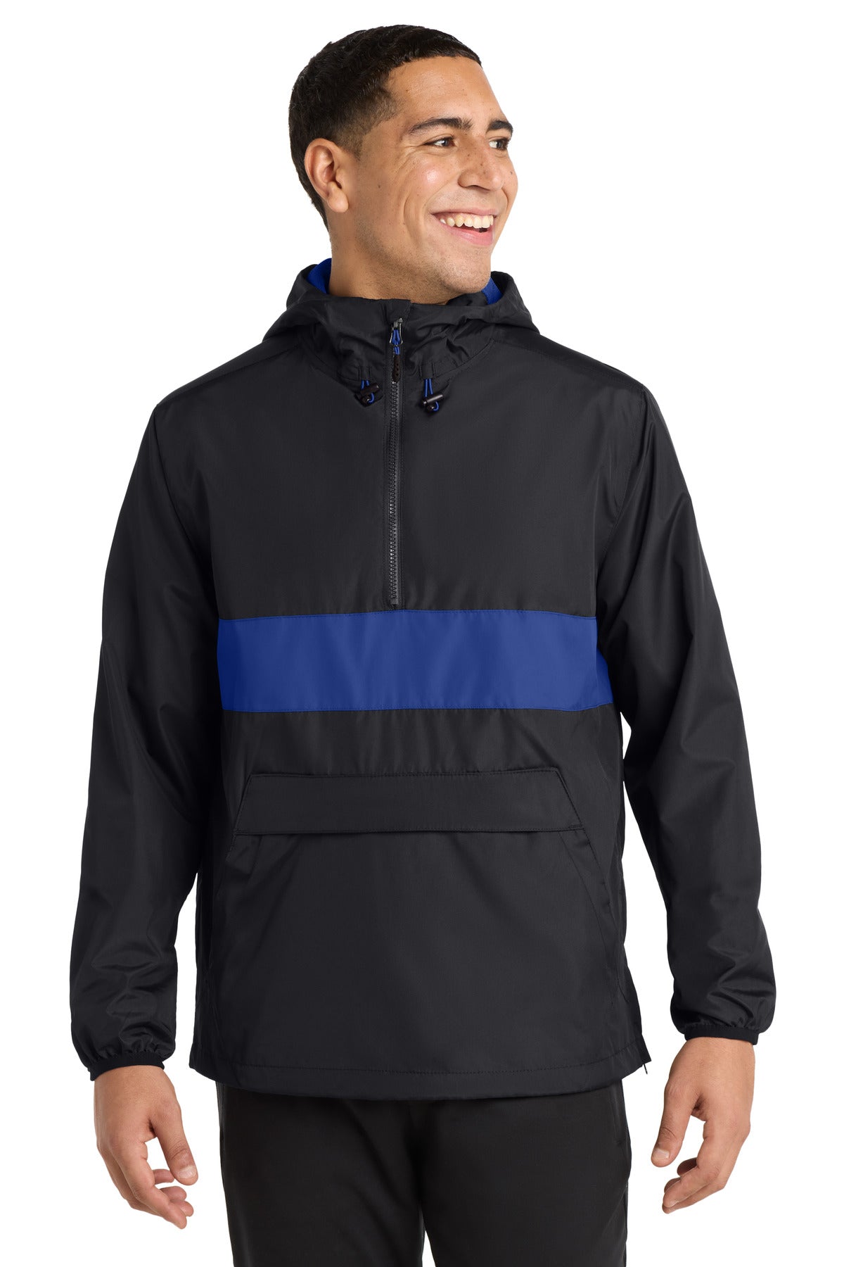 Sport-Tek Zipped Pocket Anorak. JST65 - Black/ True Royal