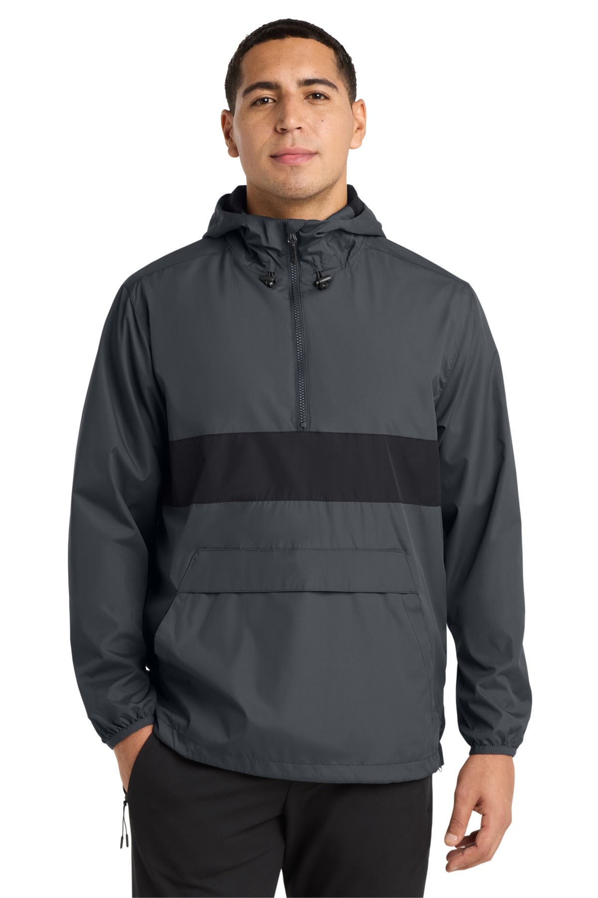 Sport-Tek Zipped Pocket Anorak. JST65 - Graphite/ Black