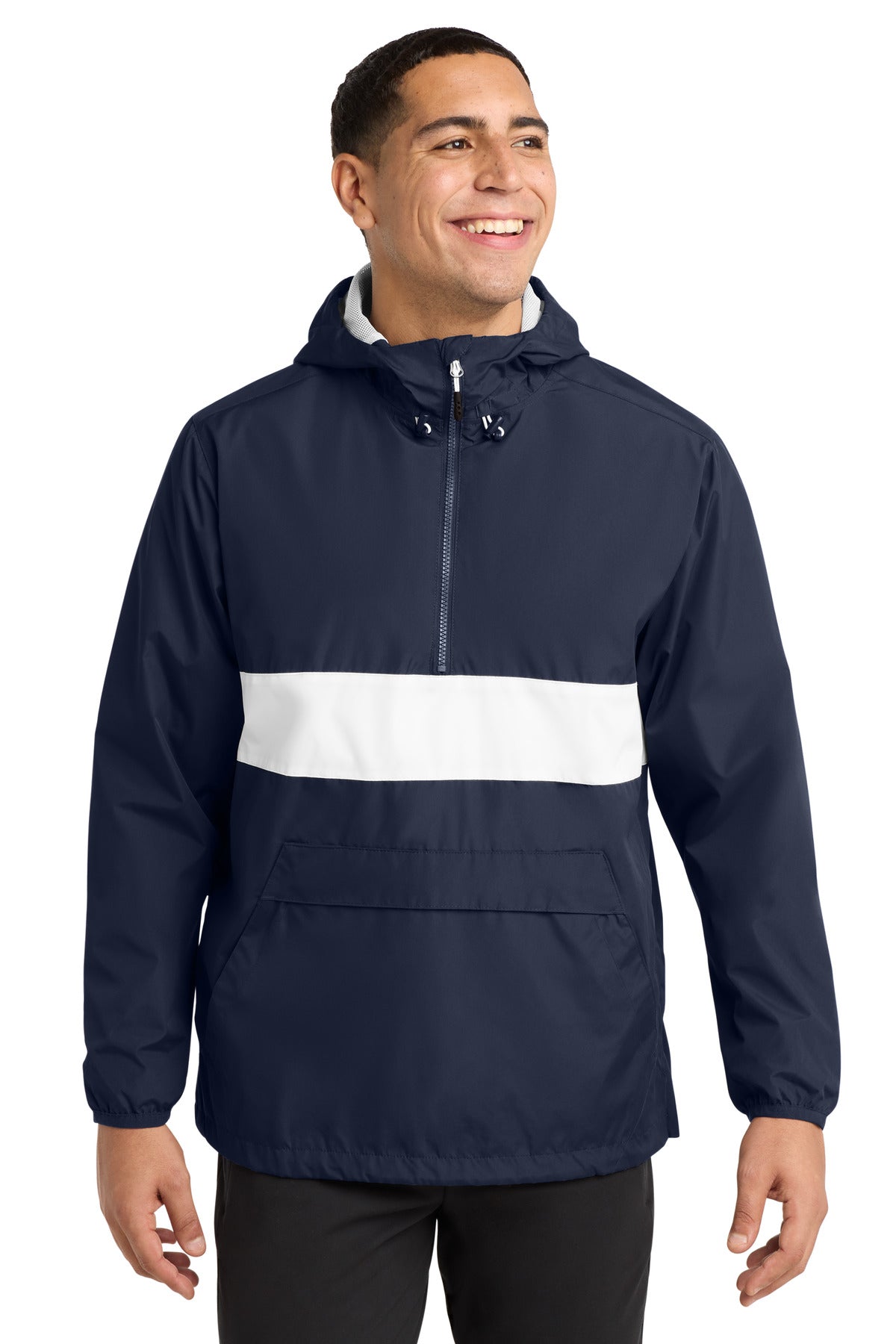Sport-Tek Zipped Pocket Anorak. JST65 - True Navy/ White