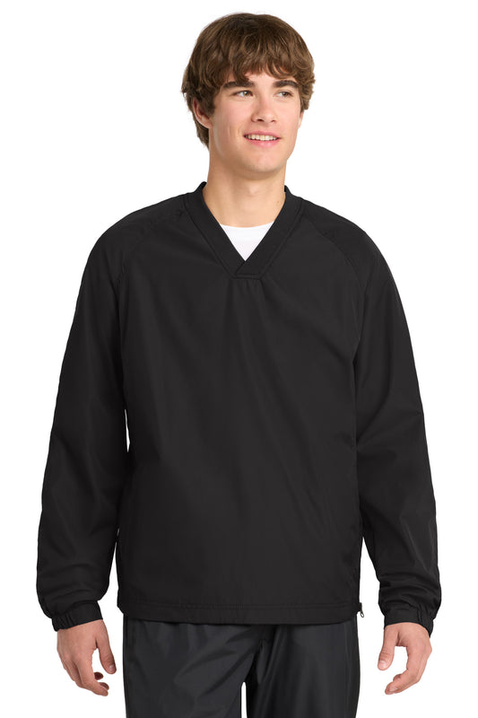 Sport-Tek V-Neck Raglan Wind Shirt. JST72 - Black
