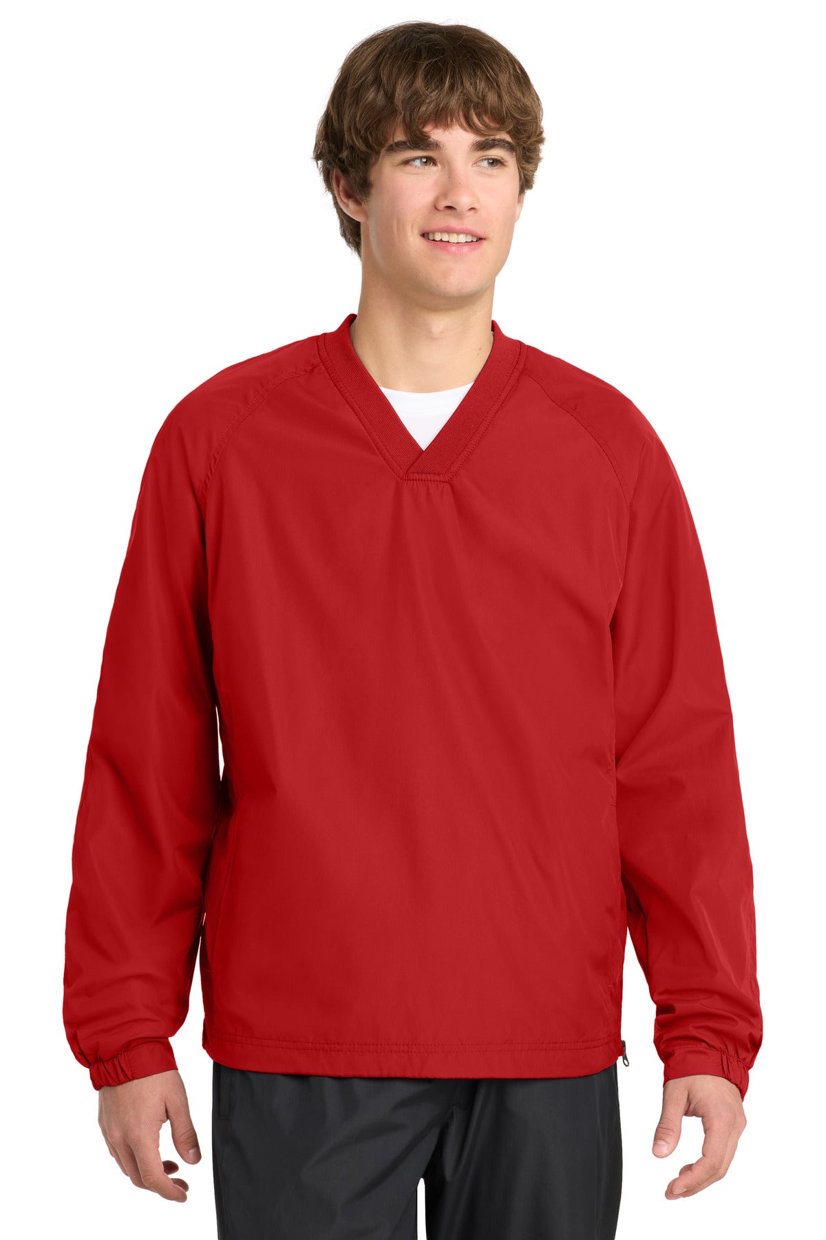 Sport-Tek V-Neck Raglan Wind Shirt. JST72 - True Red