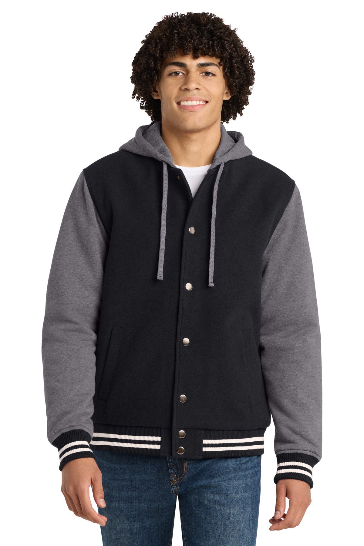 Sport-Tek Insulated Letterman Jacket. JST82 - Black/ Vintage Heather