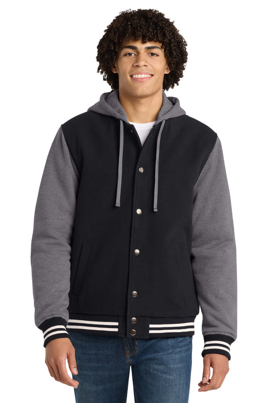 Sport-Tek Insulated Letterman Jacket. JST82 - Black/ Vintage Heather