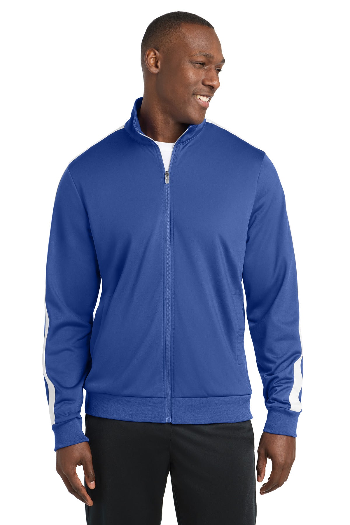 Sport-Tek  Tricot Sleeve Stripe Track Jacket. JST94 - True Royal/ White