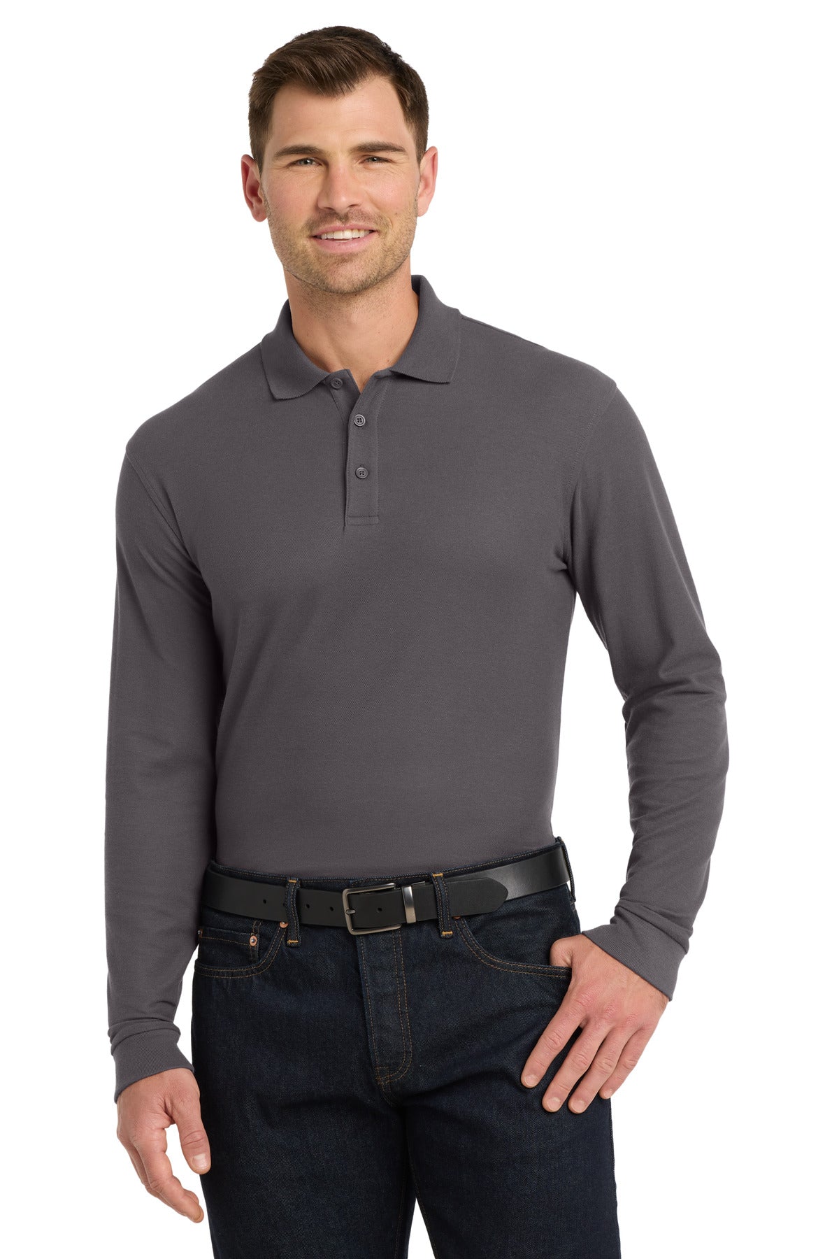 Port Authority Long Sleeve Core Classic Pique Polo. K100LS - Graphite