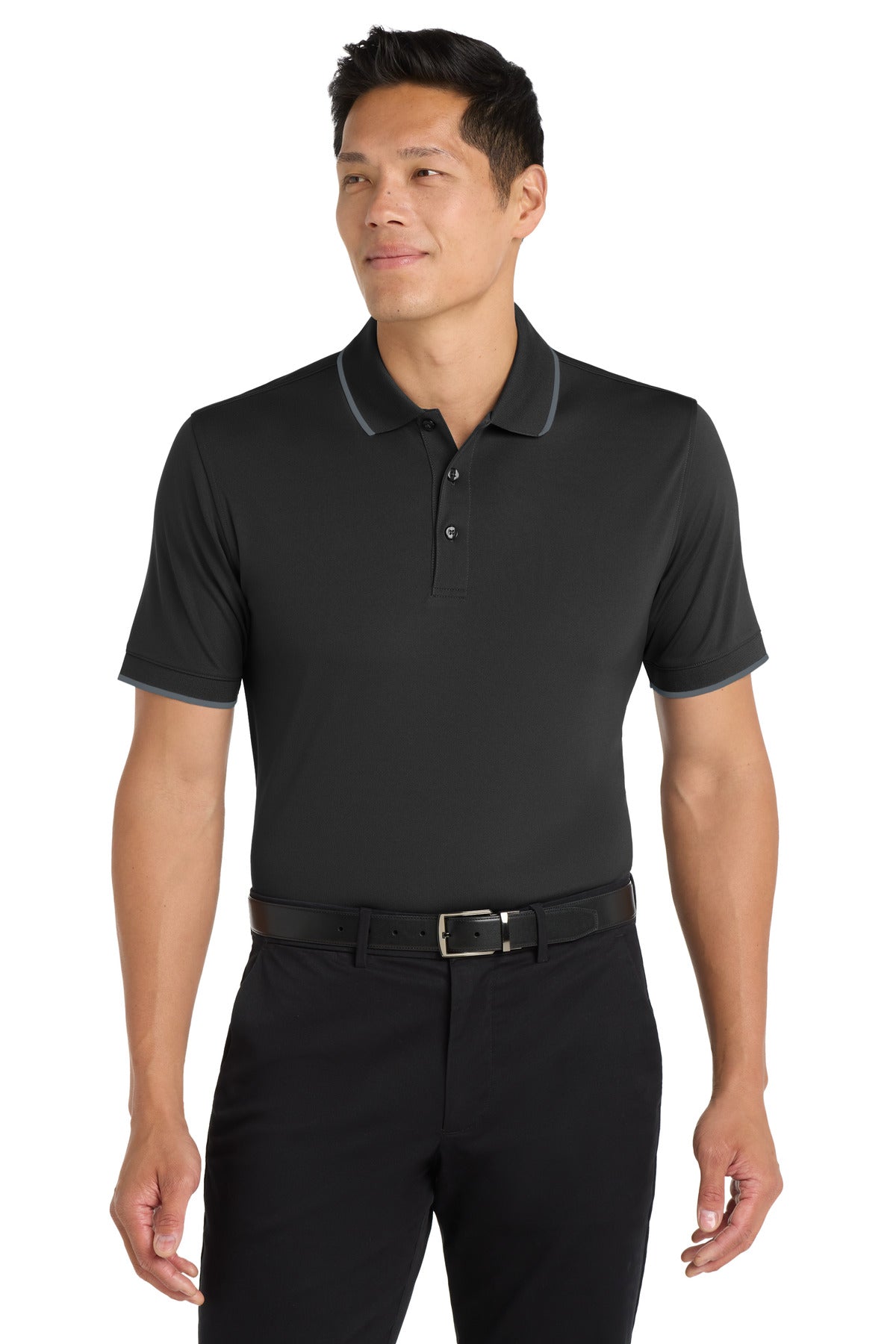 Port Authority Dry Zone UV Micro-Mesh Tipped Polo. K111 - Deep Black/ Graphite