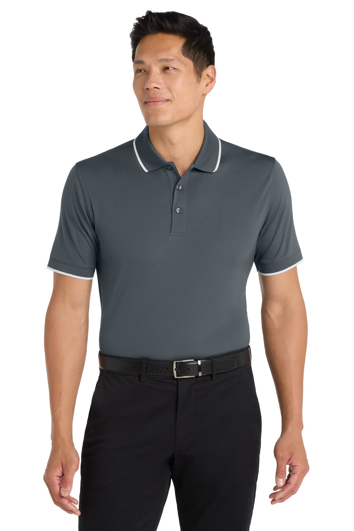 Port Authority Dry Zone UV Micro-Mesh Tipped Polo. K111 - Graphite/ White