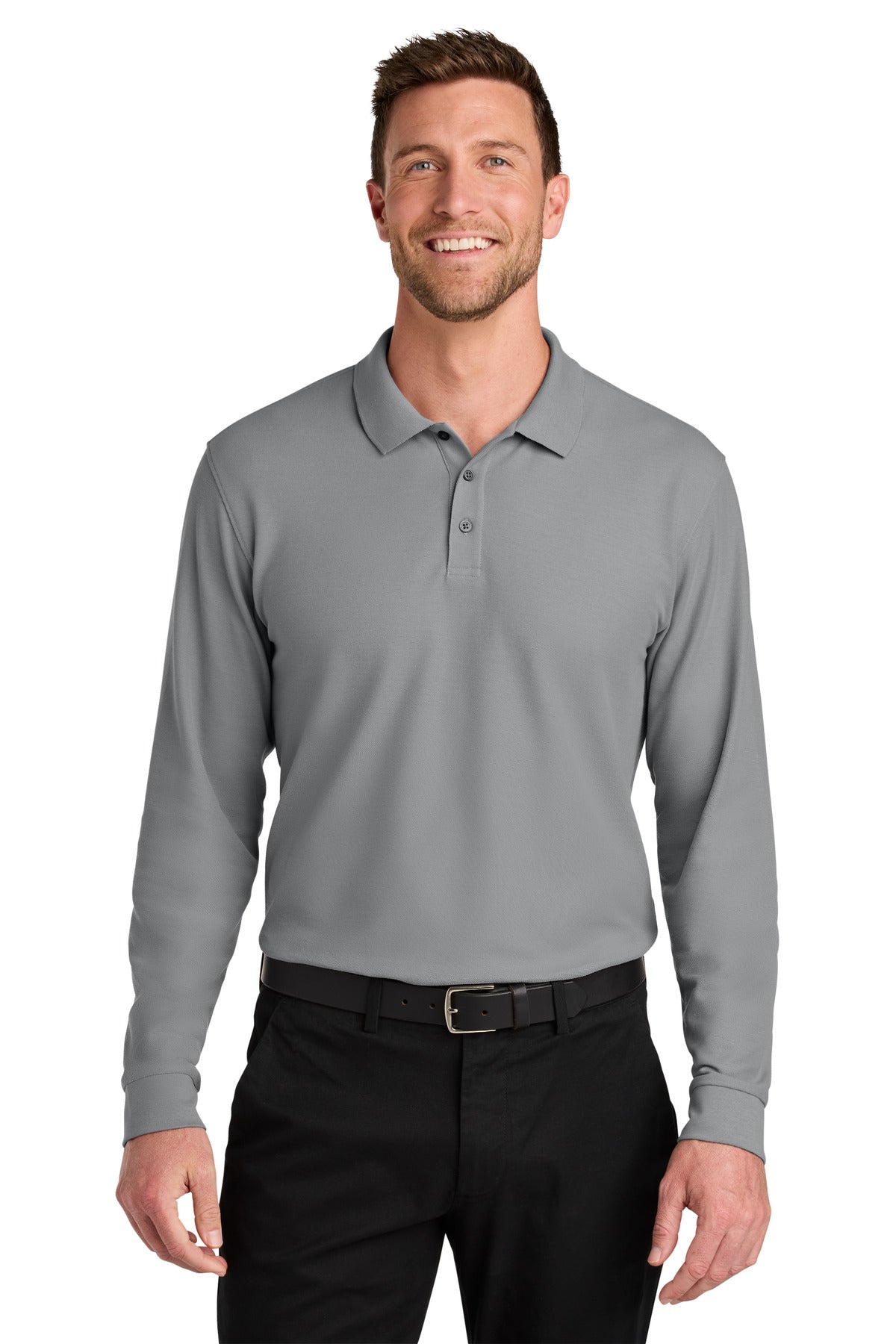 Port Authority Wearever Signature Pique Long Sleeve Polo K200LS - Gusty Grey