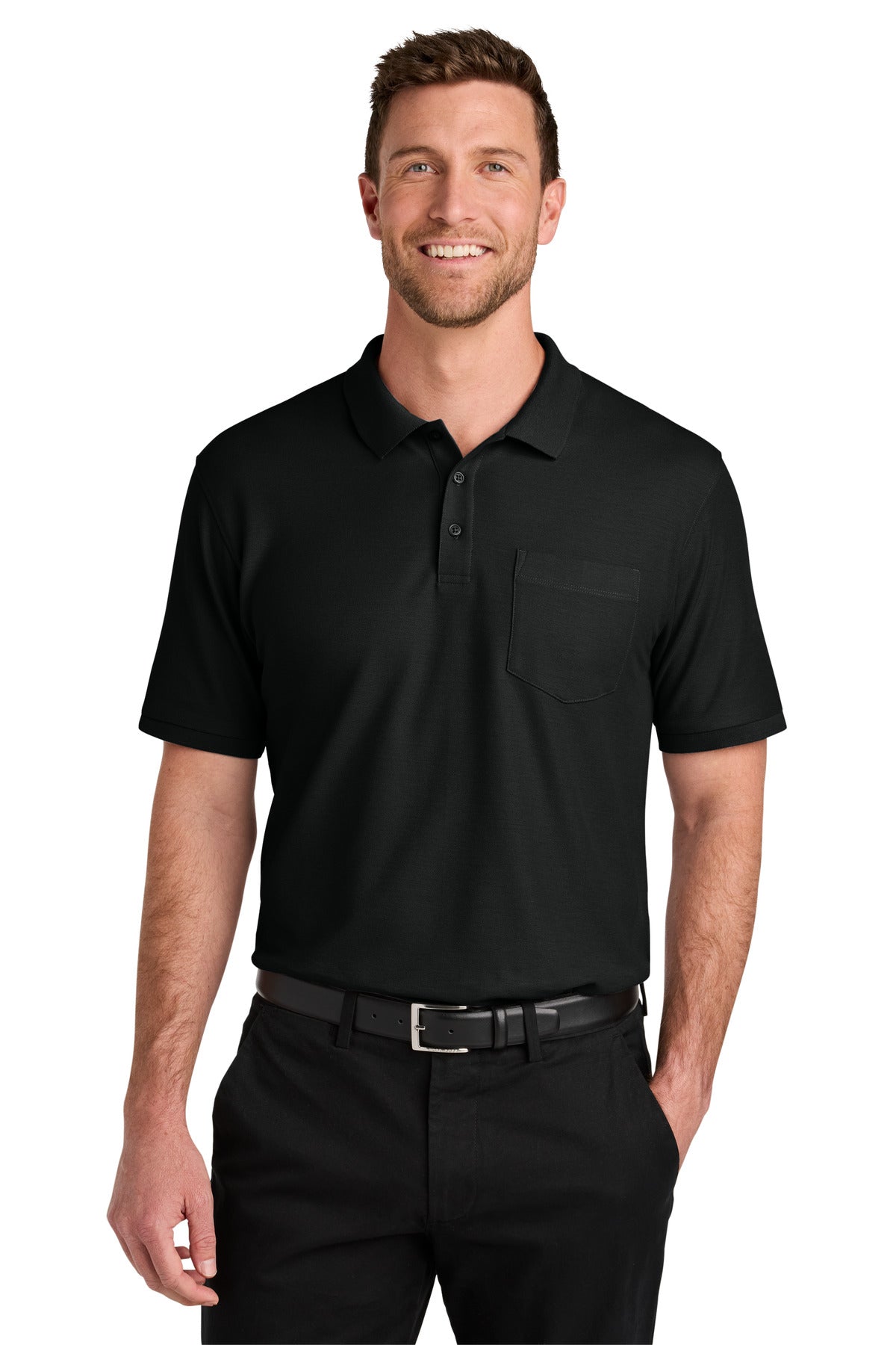 Port Authority Wearever Signature Pique Pocket Polo K200P - Deep Black
