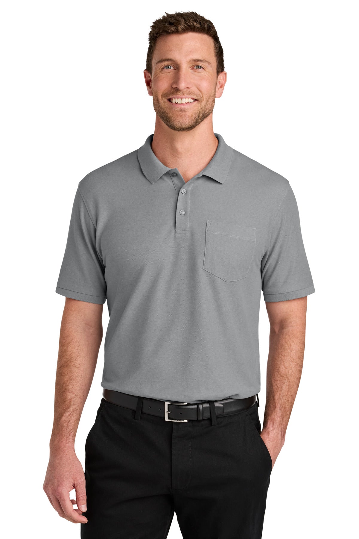 Port Authority Wearever Signature Pique Pocket Polo K200P - Gusty Grey
