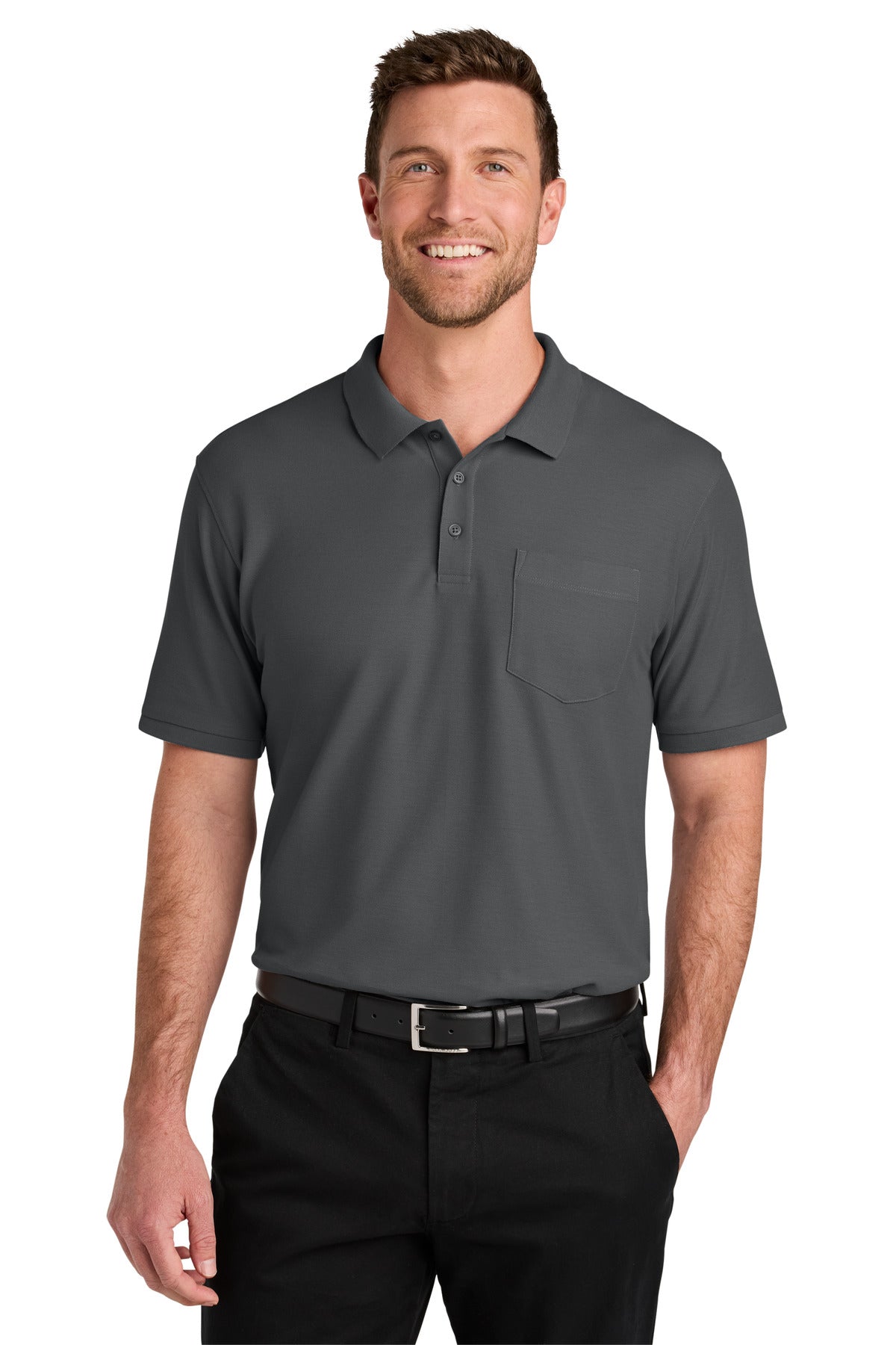 Port Authority Wearever Signature Pique Pocket Polo K200P - Storm Grey
