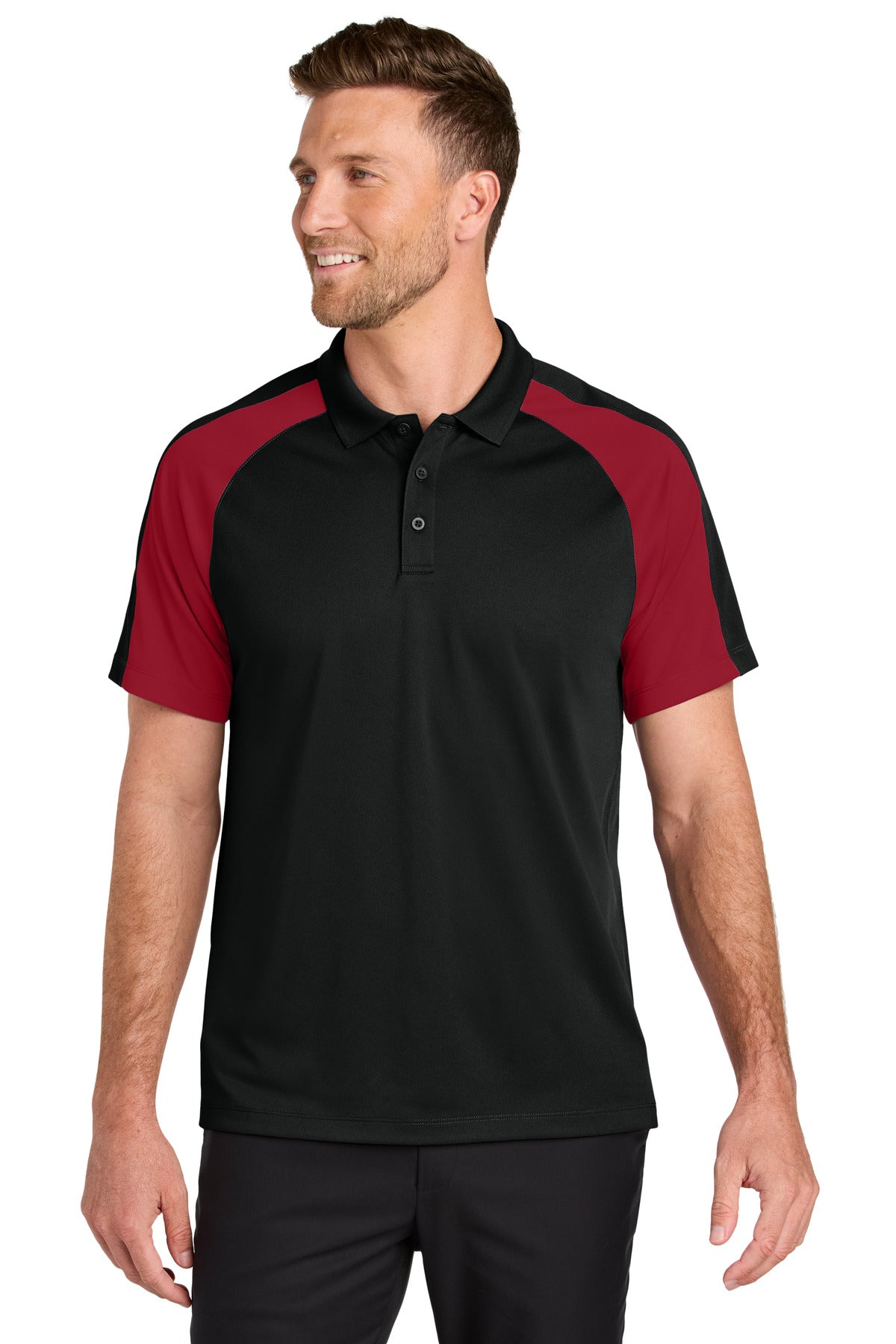 Port Authority Wearever Performance Pique Colorblock Polo K247 - Deep Black/ Rich Red