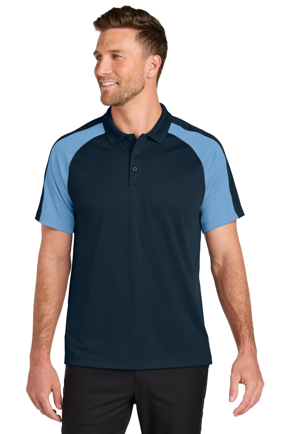 Port Authority Wearever Performance Pique Colorblock Polo K247 - River Blue Navy/ Carolina Blue