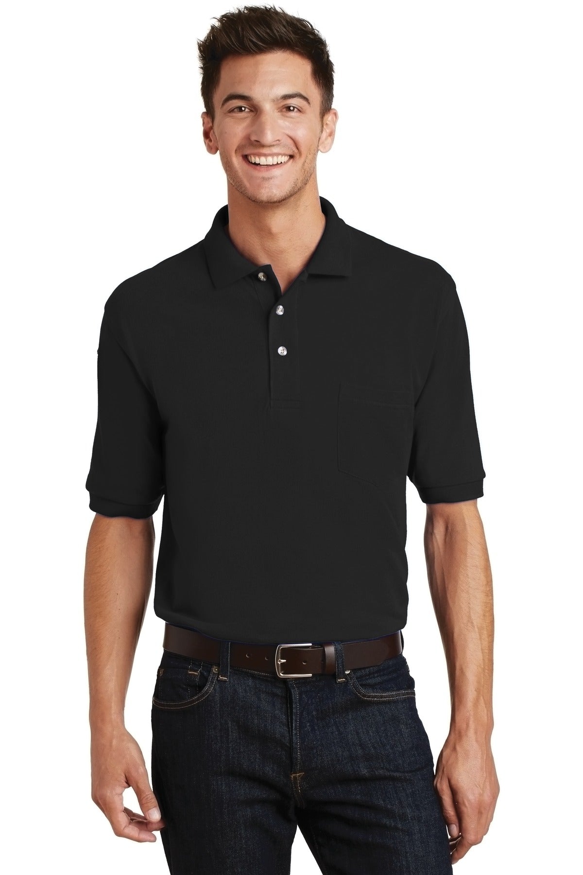 Port Authority Heavyweight Cotton Pique Polo with Pocket.  K420P - Black