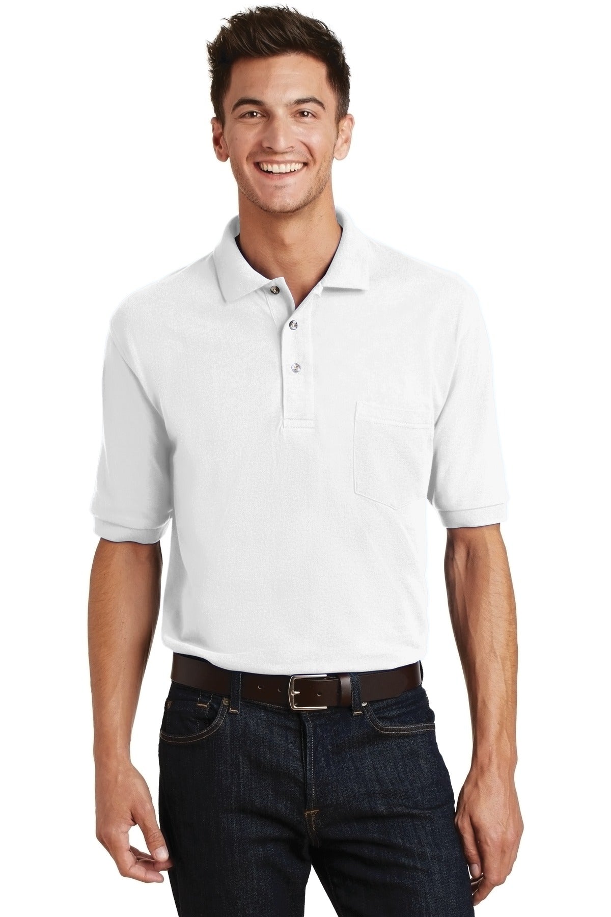 Port Authority Heavyweight Cotton Pique Polo with Pocket.  K420P - White
