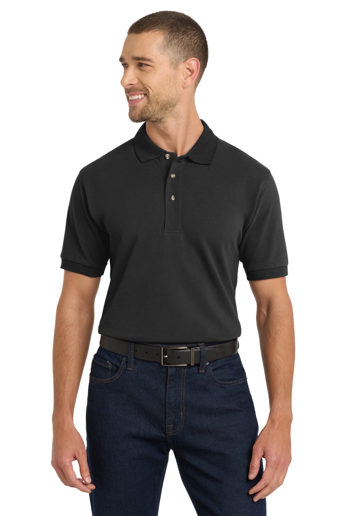 Port Authority Heavyweight Cotton Pique Polo.  K420 - Black