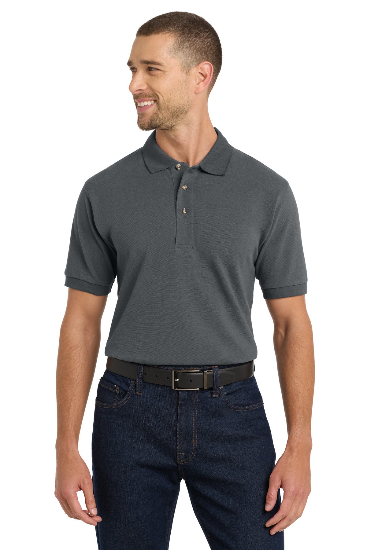 Port Authority Heavyweight Cotton Pique Polo.  K420 - Steel Grey