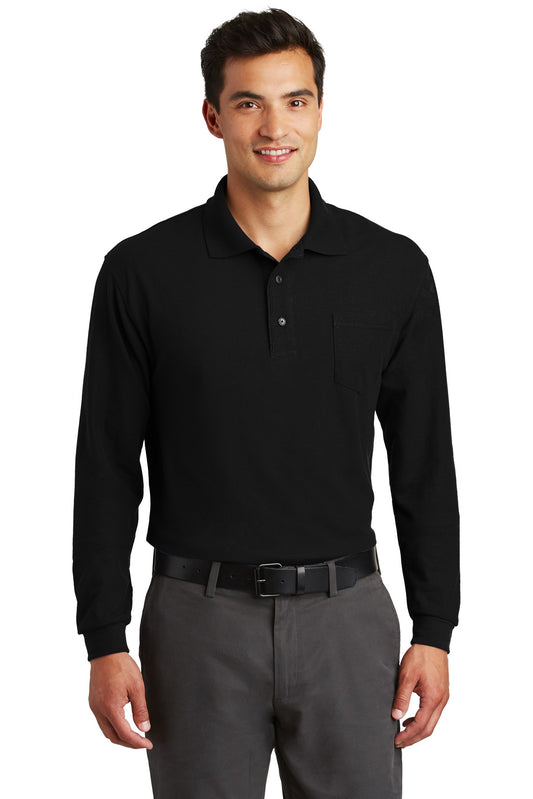 Port Authority Long Sleeve Silk Touch Polo with Pocket.  K500LSP - Black