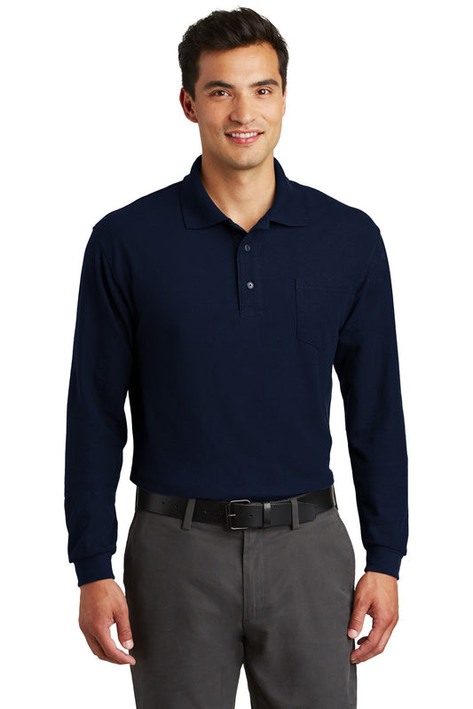 Port Authority Long Sleeve Silk Touch Polo with Pocket.  K500LSP - Navy