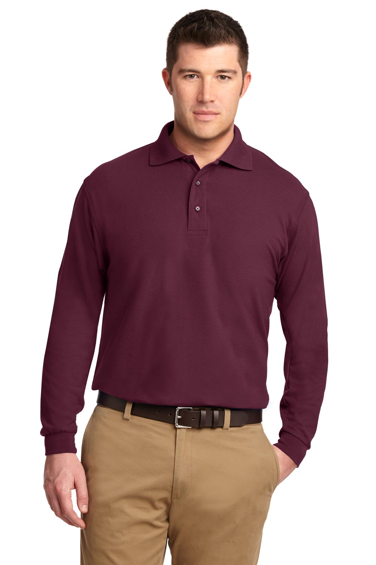 Port Authority Silk Touch Long Sleeve Polo.  K500LS - Burgundy