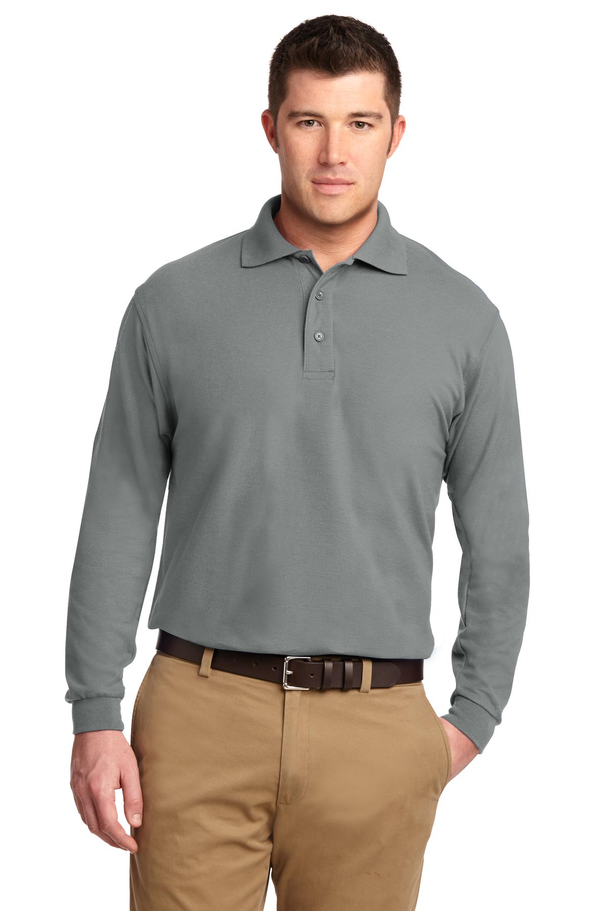 Port Authority Silk Touch Long Sleeve Polo.  K500LS - Cool Grey