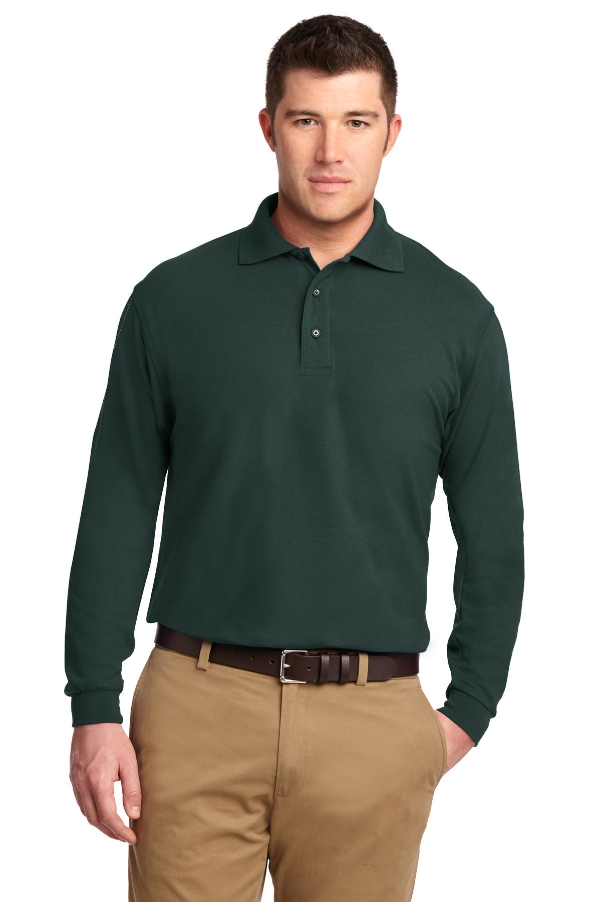 Port Authority Silk Touch Long Sleeve Polo.  K500LS - Dark Green