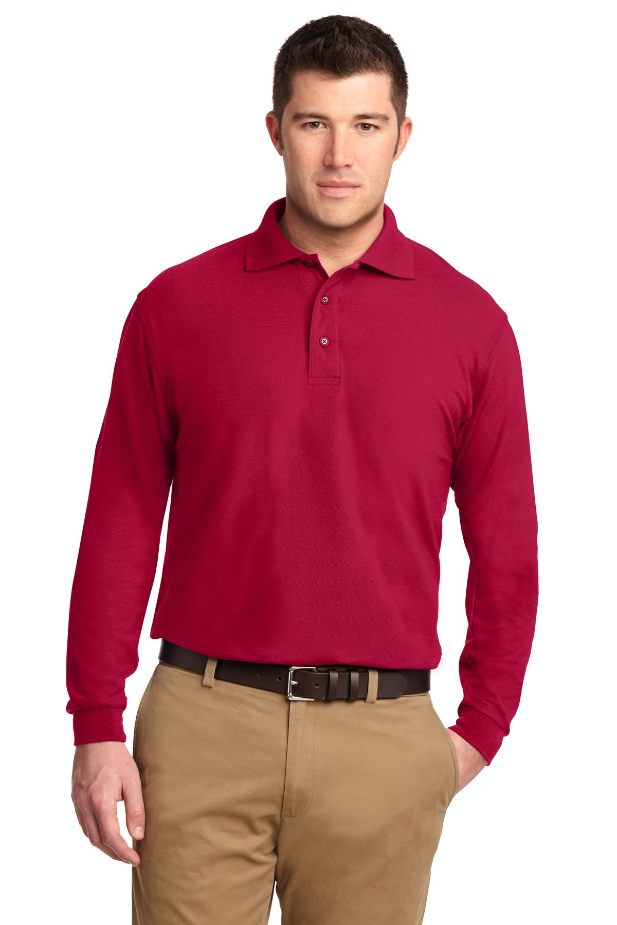 Port Authority Silk Touch Long Sleeve Polo.  K500LS - Red