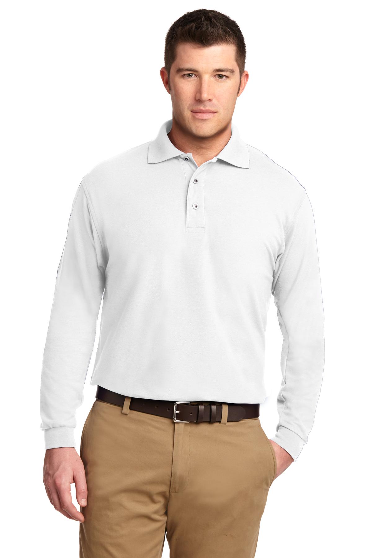 Port Authority Silk Touch Long Sleeve Polo.  K500LS - White