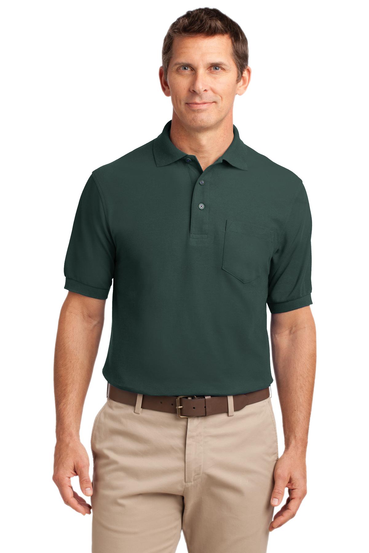 Port Authority Silk Touch Polo with Pocket.  K500P - Dark Green