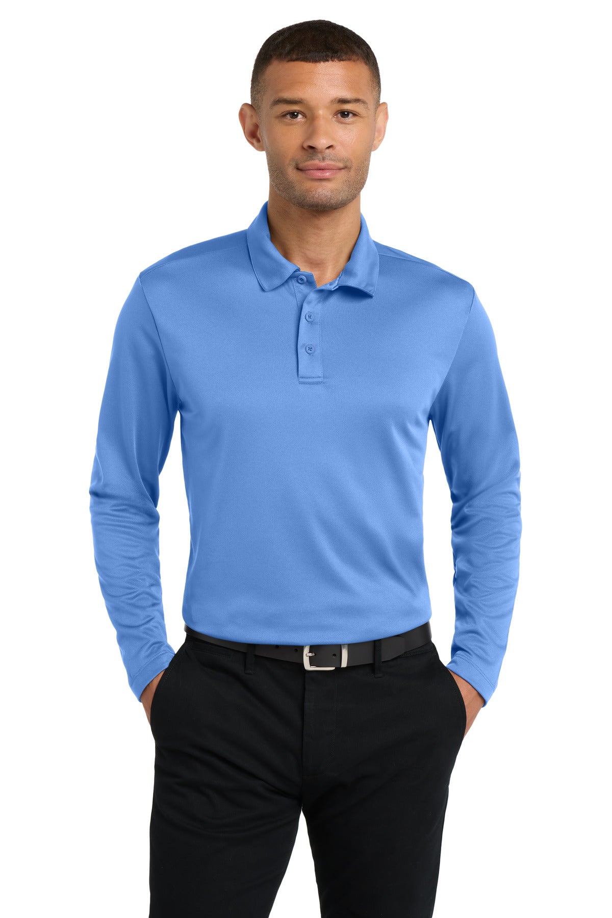 Port Authority Silk Touch Performance Long Sleeve Polo. K540LS - Carolina Blue