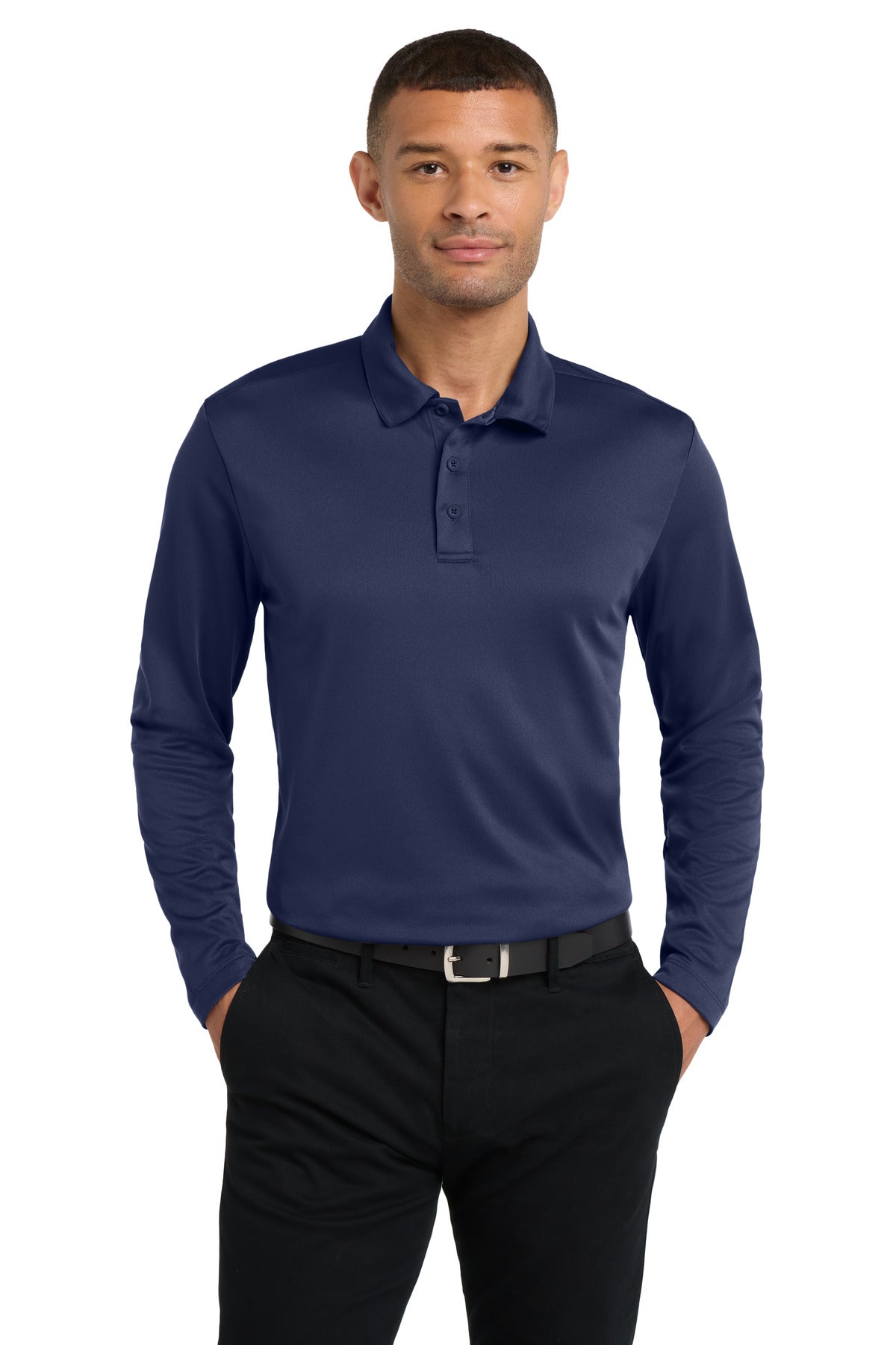 Port Authority Silk Touch Performance Long Sleeve Polo. K540LS - Navy