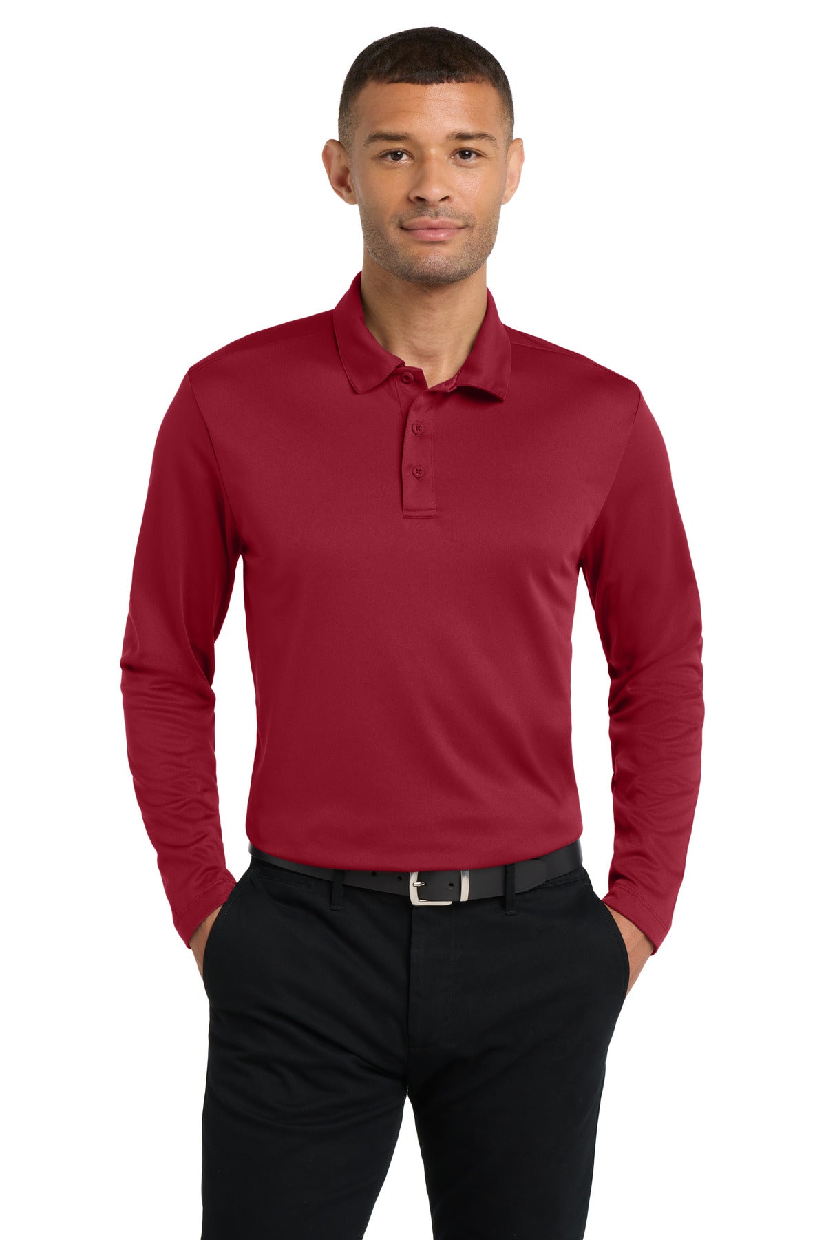 Port Authority Silk Touch Performance Long Sleeve Polo. K540LS - Red