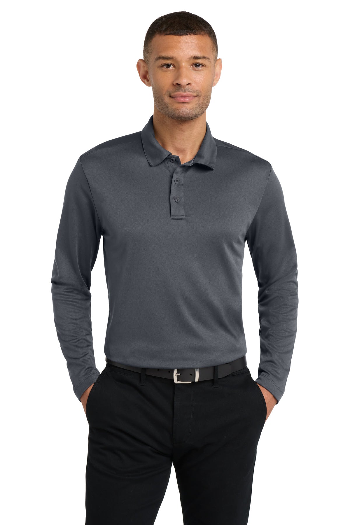Port Authority Silk Touch Performance Long Sleeve Polo. K540LS - Steel Grey