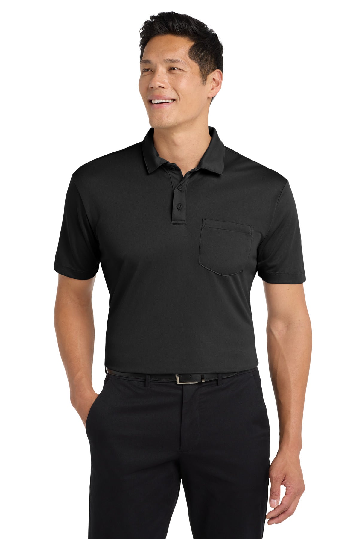Port Authority Silk Touch Performance Pocket Polo. K540P - Black