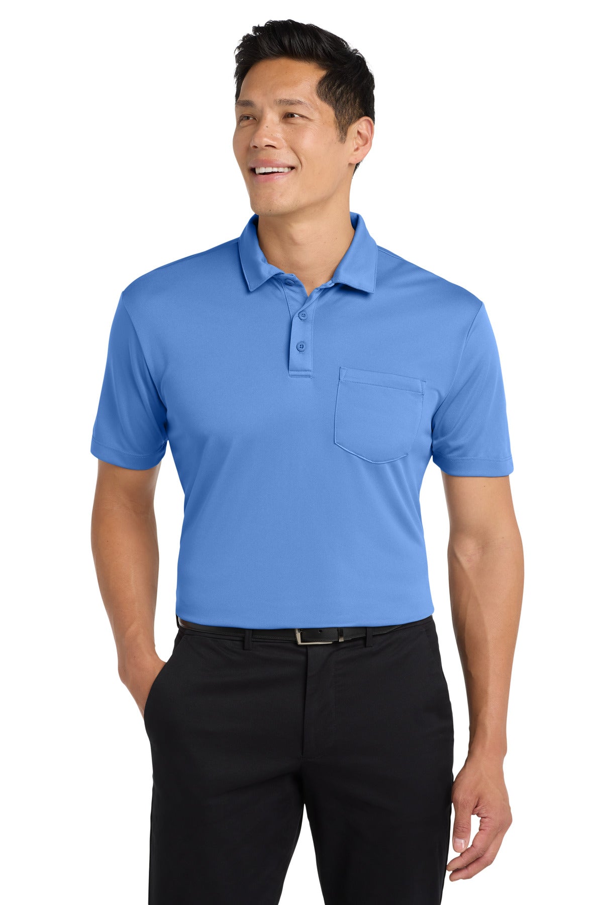 Port Authority Silk Touch Performance Pocket Polo. K540P - Carolina Blue