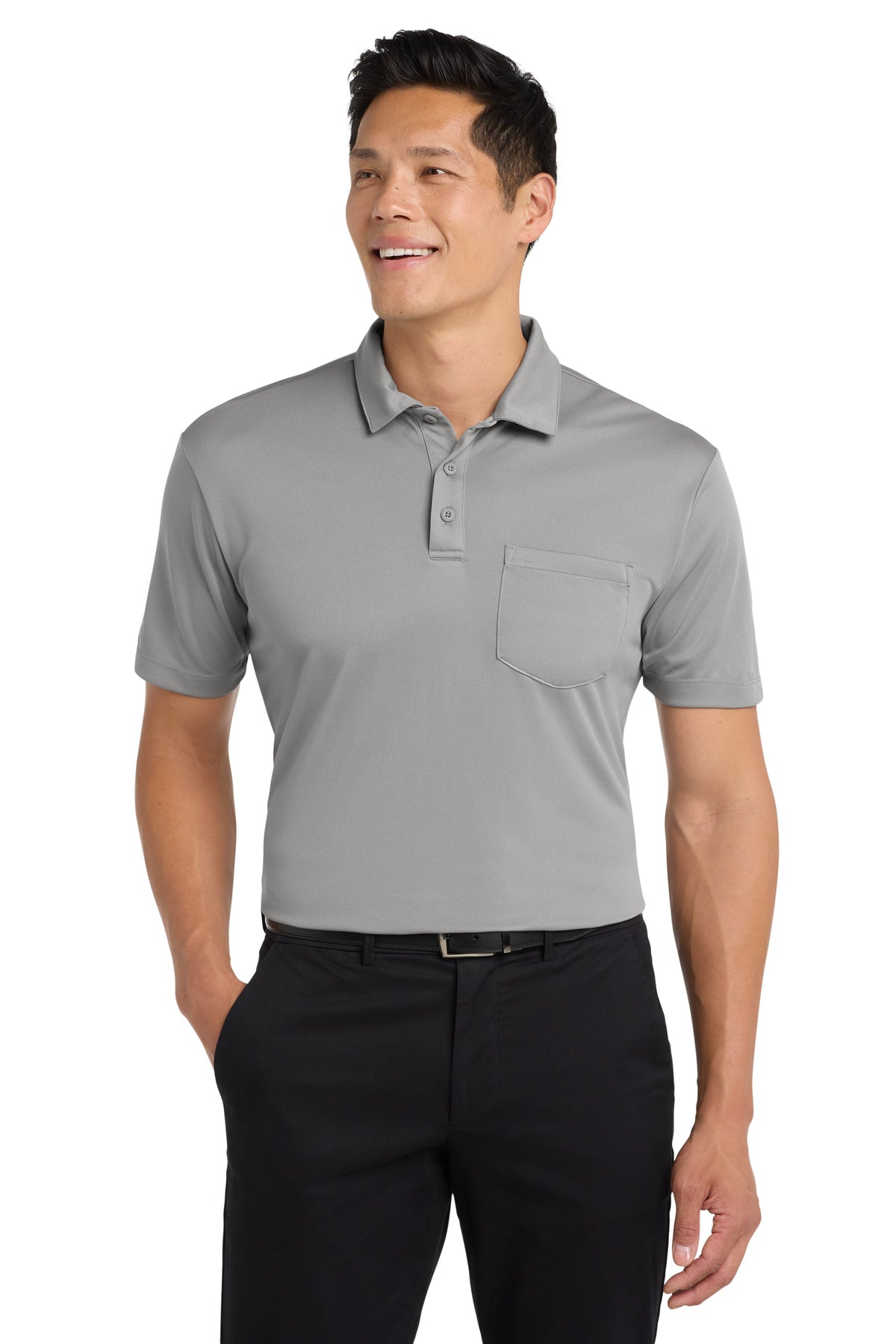 Port Authority Silk Touch Performance Pocket Polo. K540P - Gusty Grey