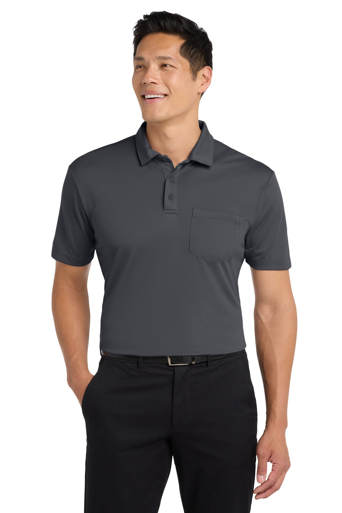 Port Authority Silk Touch Performance Pocket Polo. K540P - Steel Grey
