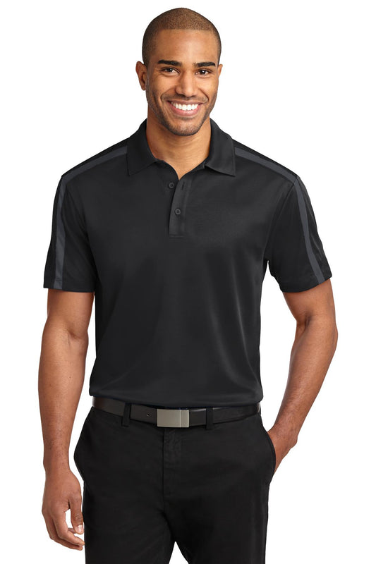 Port Authority Silk Touch Performance Colorblock Stripe Polo. K547 - Black/ Steel Grey
