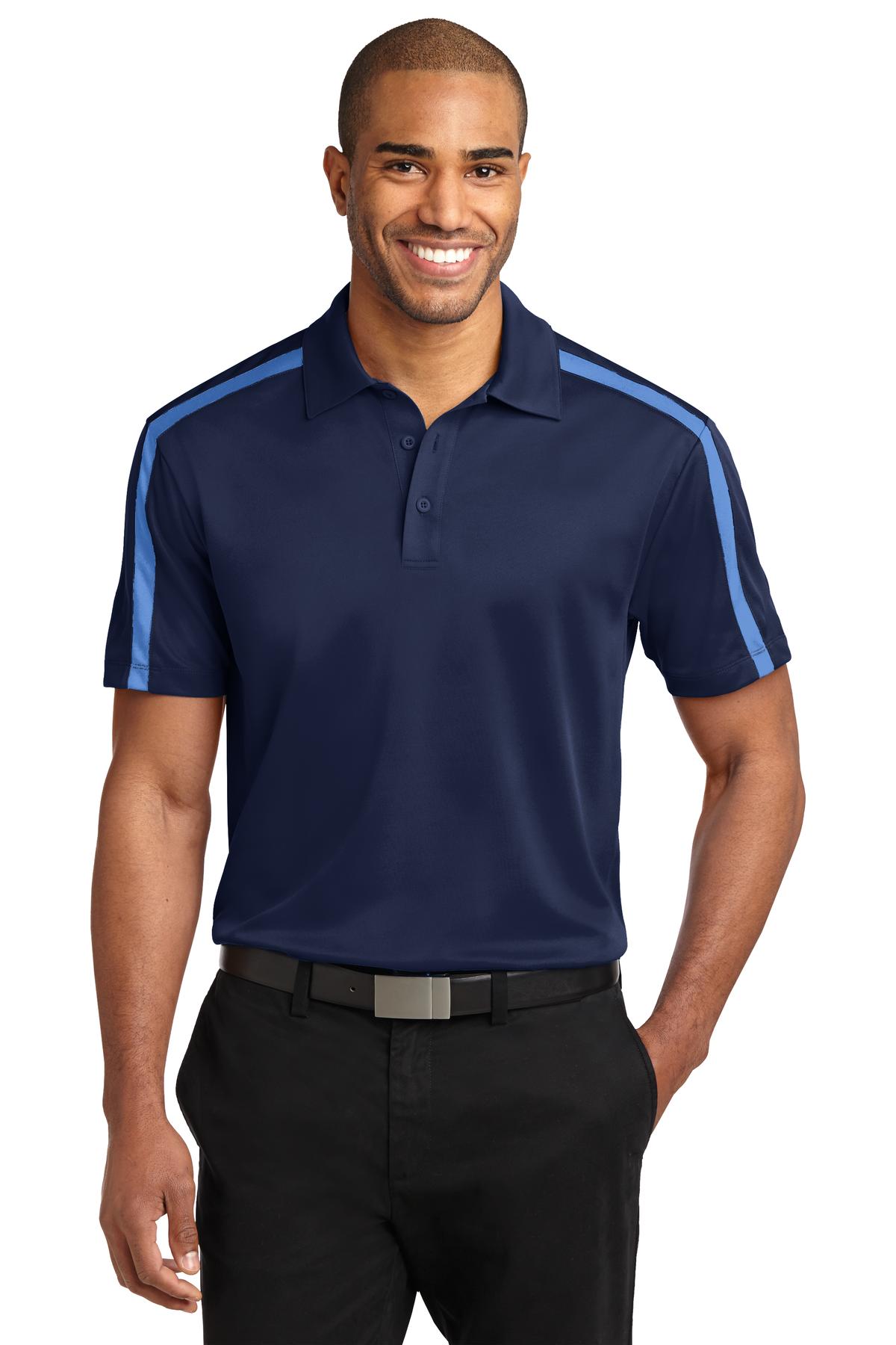 Port Authority Silk Touch Performance Colorblock Stripe Polo. K547 - Navy/ Carolina Blue