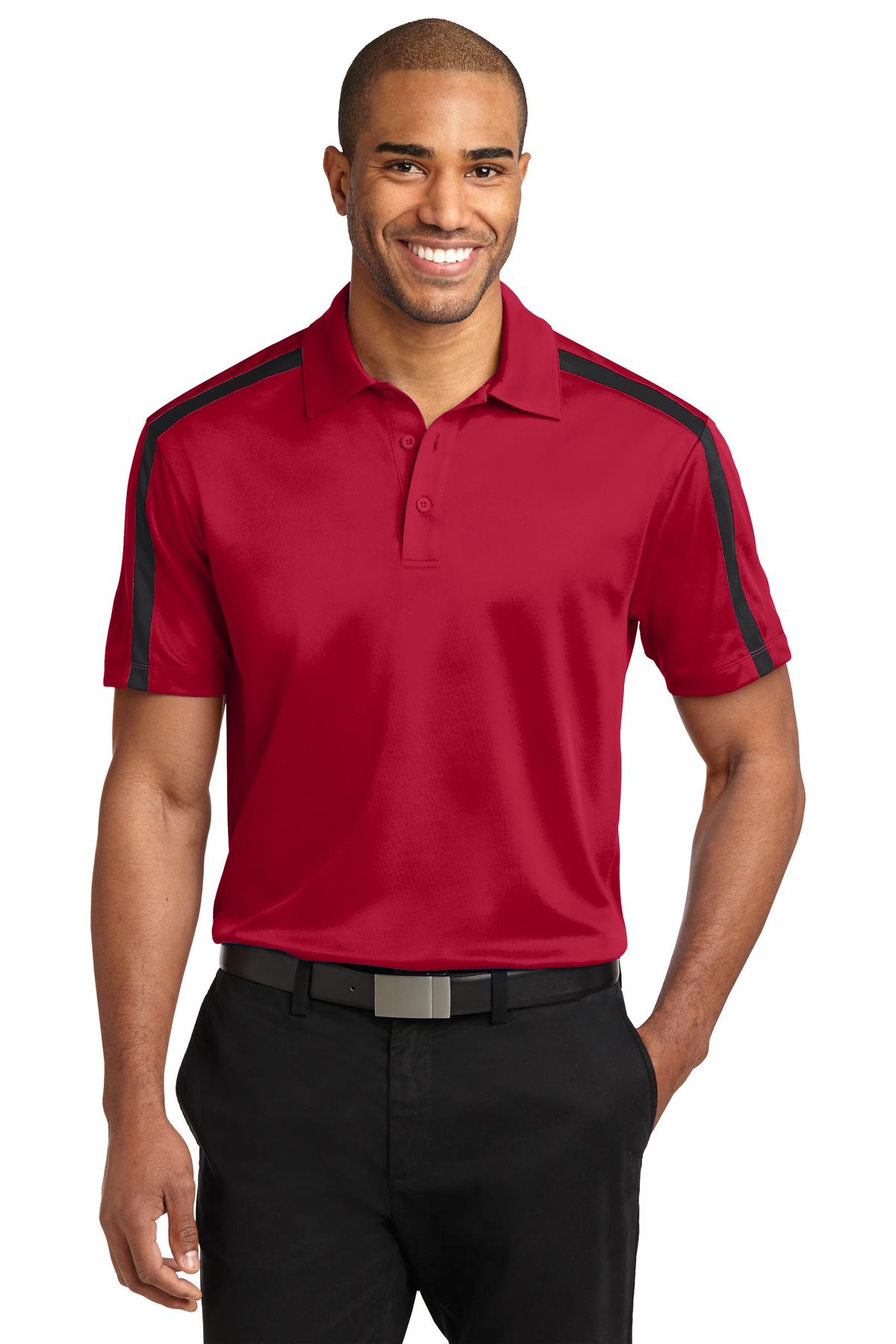 Port Authority Silk Touch Performance Colorblock Stripe Polo. K547 - Red/ Black
