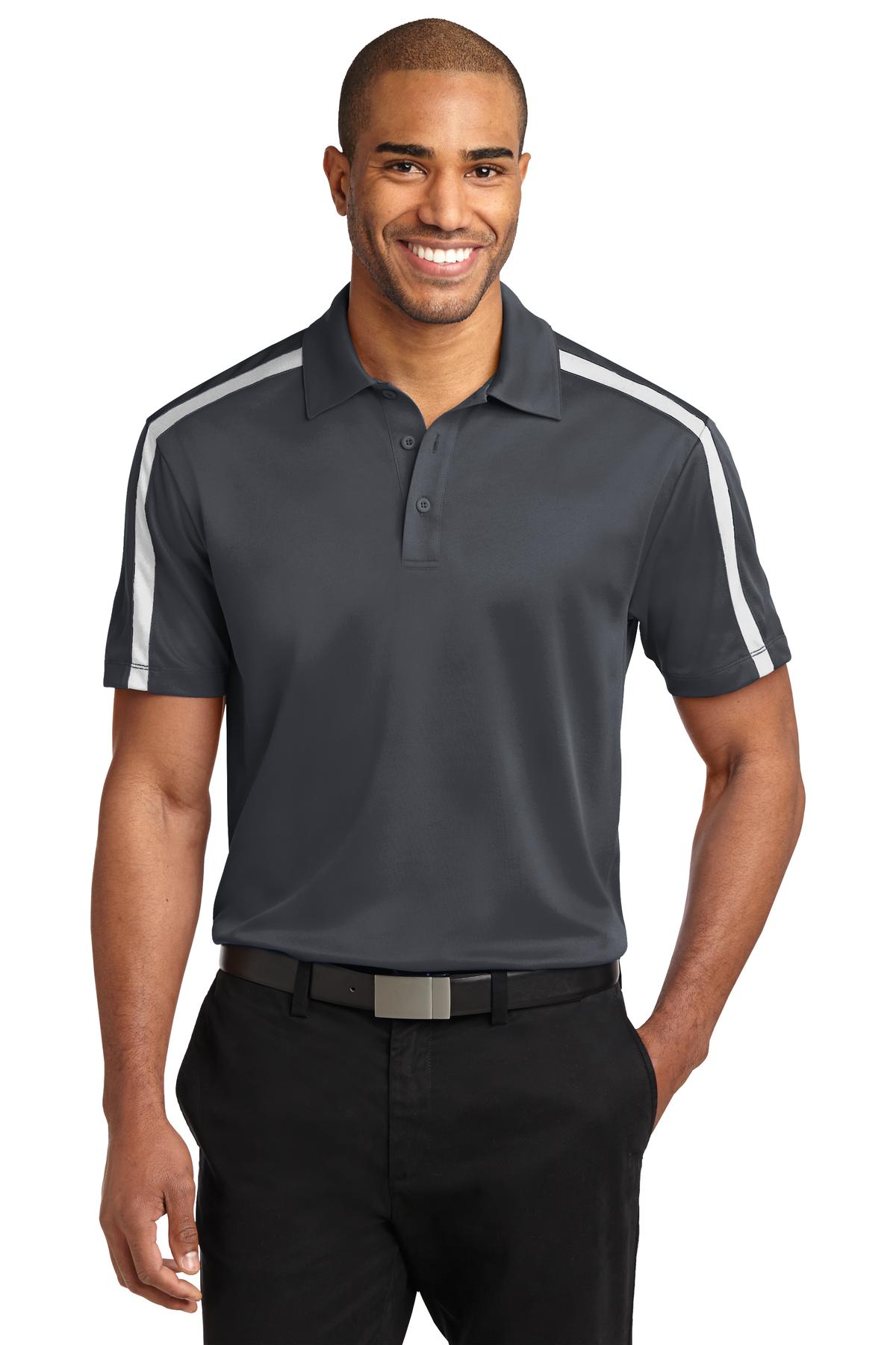 Port Authority Silk Touch Performance Colorblock Stripe Polo. K547 - Steel Grey/ White