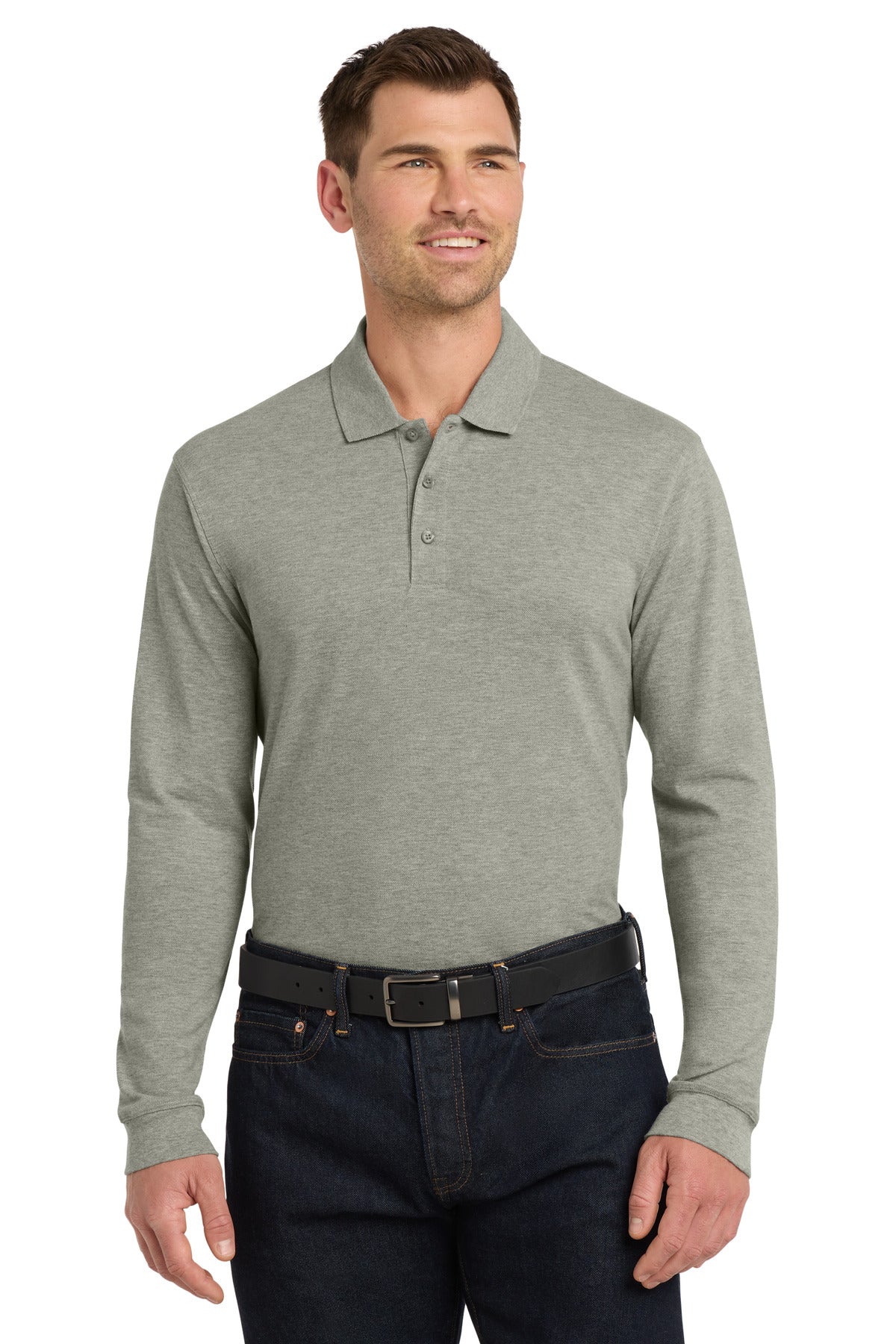 Port Authority EZCotton Long Sleeve Polo. K8000LS - Oxford Heather